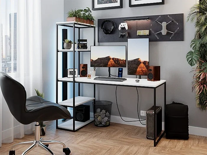 Mesa de oficina Oswego 107, 76x152x64cm, Negro Blanco