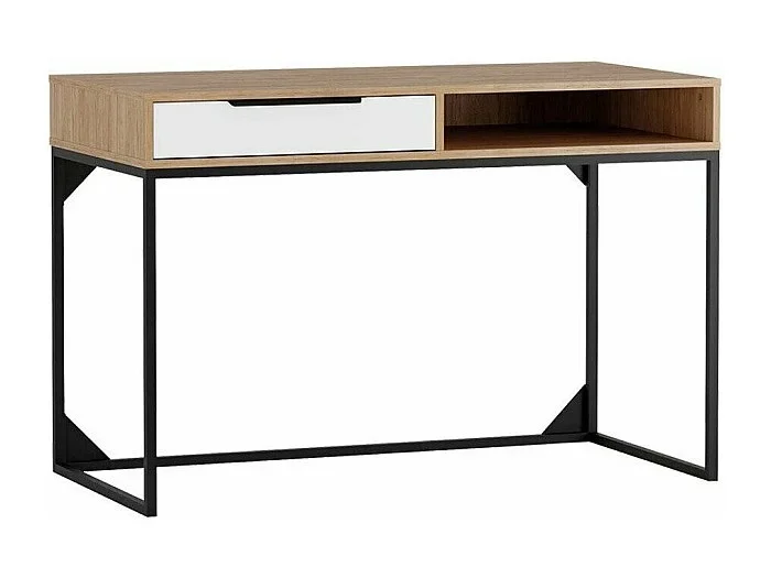 Mesa de oficina Romcama 100, Con cajones, 80x120x60cm, Hickory roble Blanco