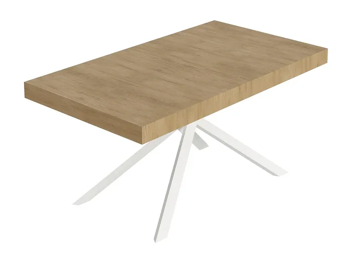 Mesa extensible 90×160/420 cm Niket Roble Natural patas blanco