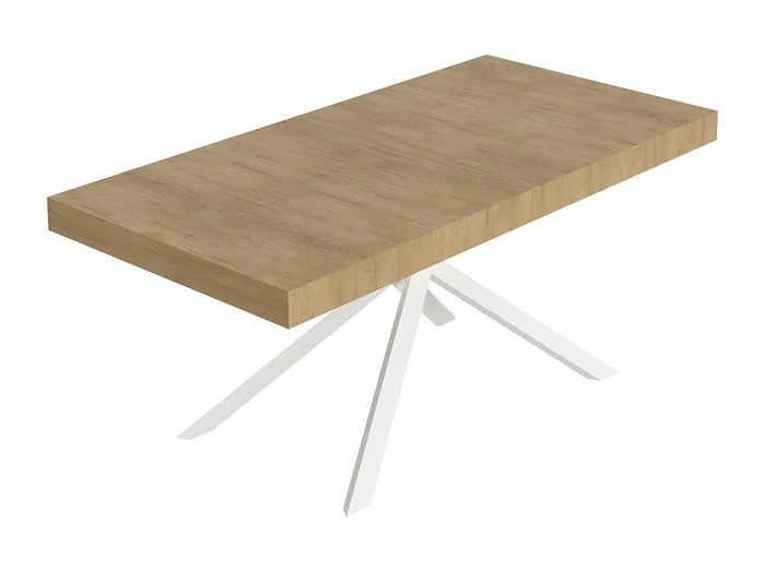 Mesa extensible 90×180/440 cm Niket Roble Natural patas blanco