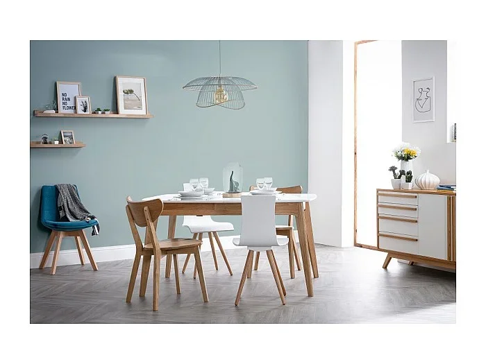 Mesa extensible nórdica blanca y madera MEENA