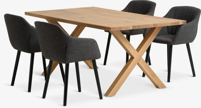 Mesa GRIBSKOV L180 roble + 4 sillas ADSLEV antracita