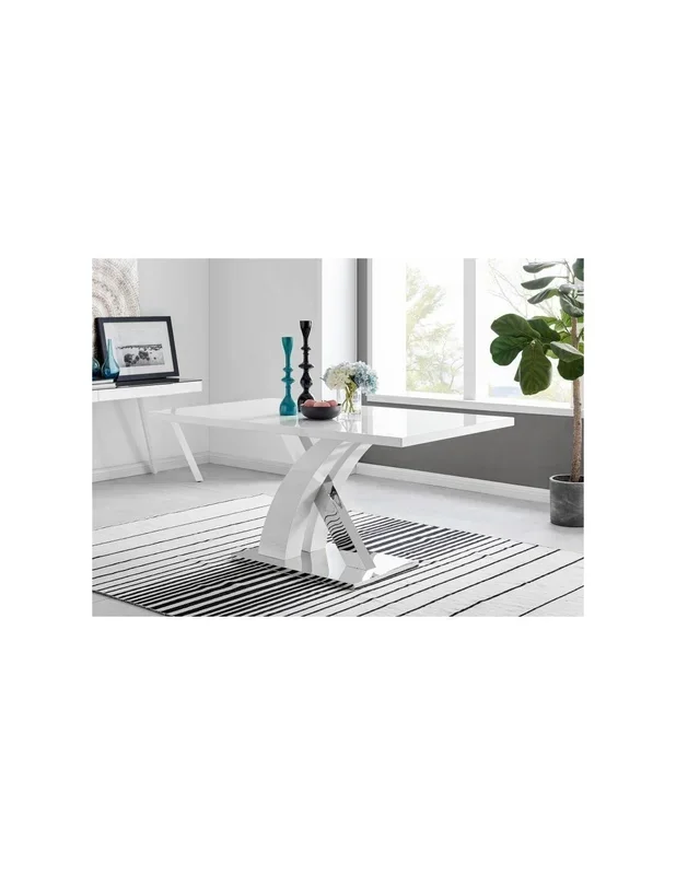 Mesa PATRI, base acero inoxidable, tapa lacada blanco brillo, 160×90 cms.