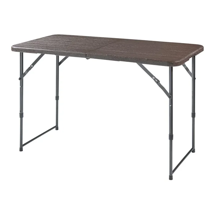 Mesa plegable Adelfia altura regulable metal/plástico 120x60cm – Efecto madera [en.casa]