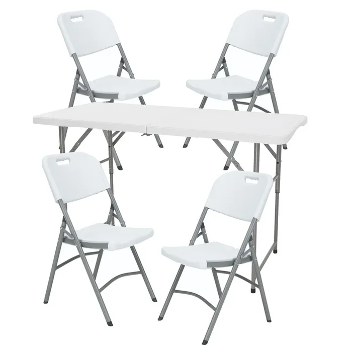 Mesa Plegable de Altura regulable 122x60x50-74cm + 4 Sillas plegables