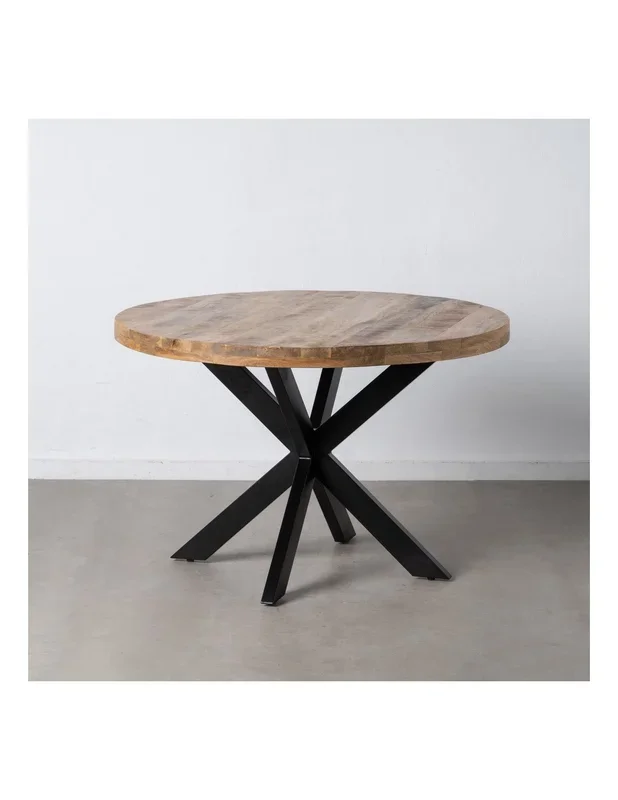 Mesa redonda ARGO de madera de mango y patas de metal negro Ø 120 cm.
