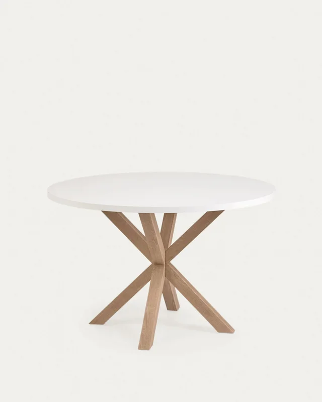 Mesa redonda Argo de melamina acabado blanco y patas de acero con efecto madera Ø 120 cm