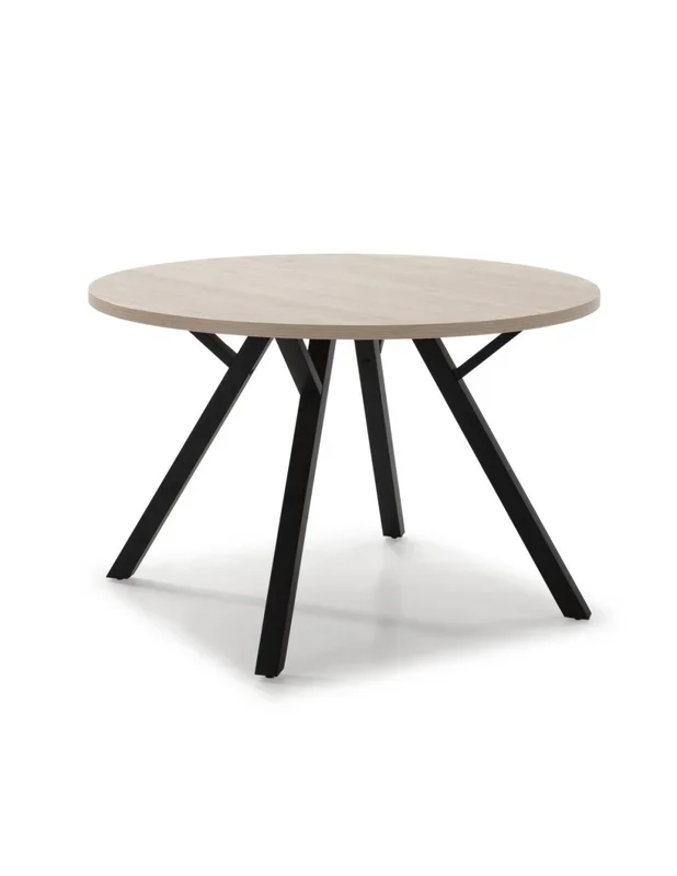 MESA REDONDA BENY 120, DM papel melamínico roble y patas metal NEGRO