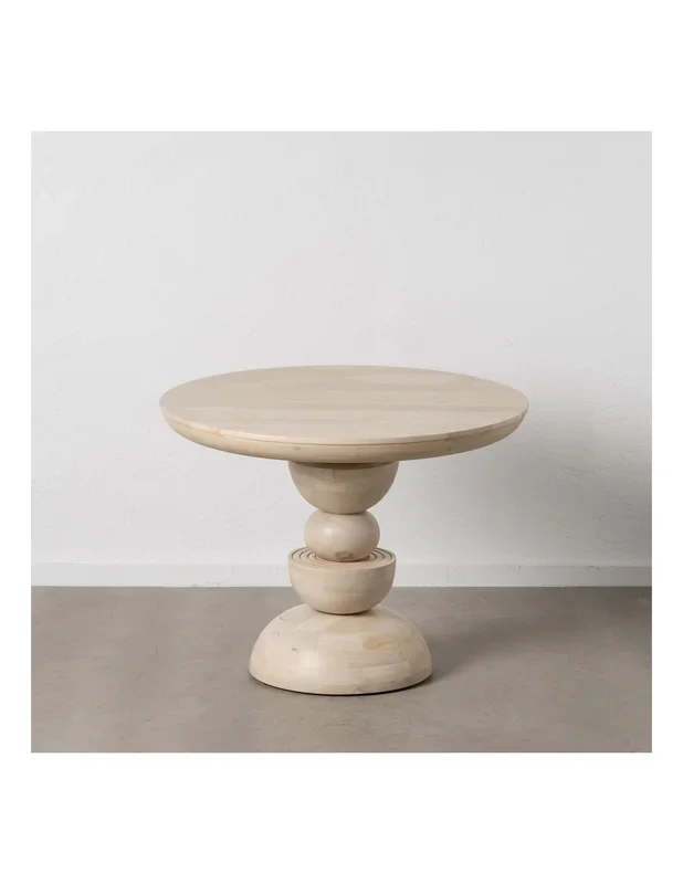 Mesa redonda de comedor MACARELLA de madera de mango blanqueado 100 x 77 cm.