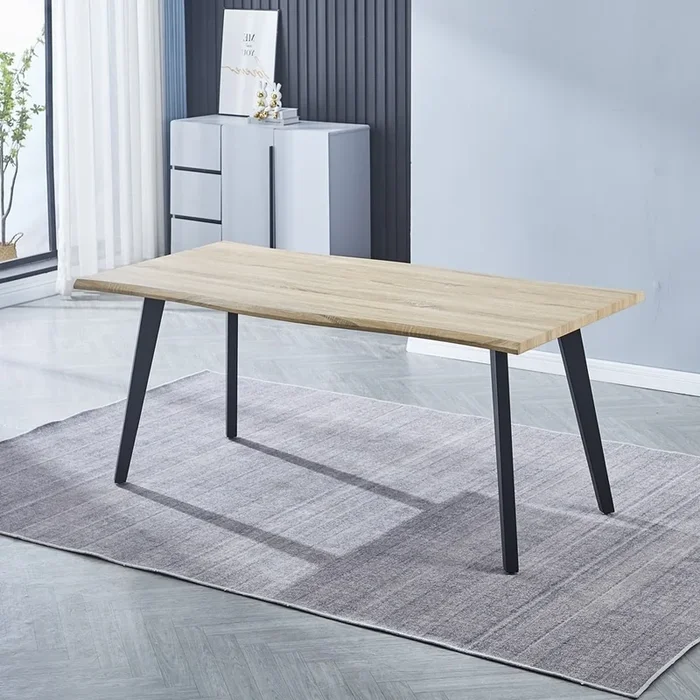 Mesa rústica de comedor, tapa irregular, patas negras, 180 x 90 cm – Lyon