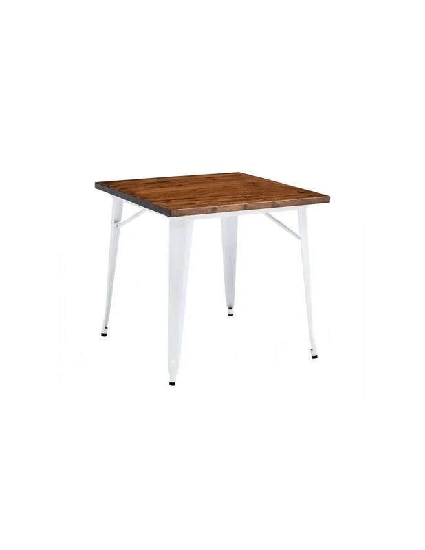 Mesa TOLEK WOOD 80 x 80, acero blanco y madera