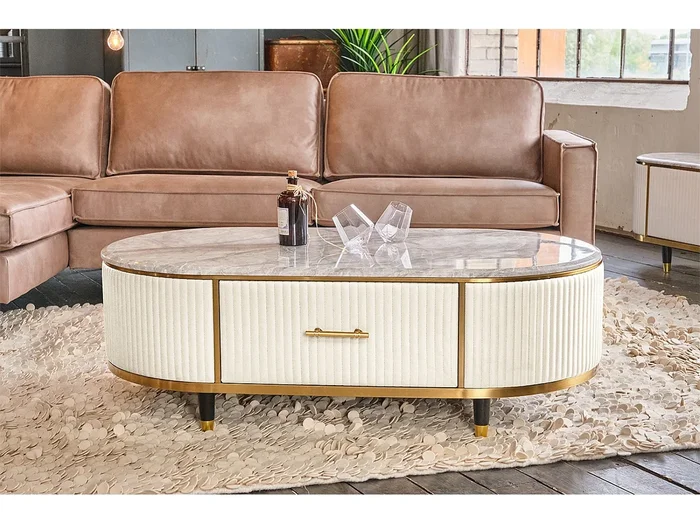 Mesita – blanco cuero sintético – 70 x 130 cm – MARIA
