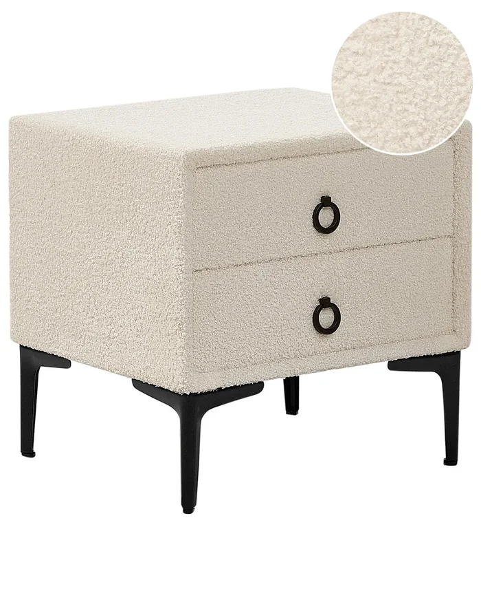 Mesita de noche 2 cajones SEZANNE Bouclé Blanco crema