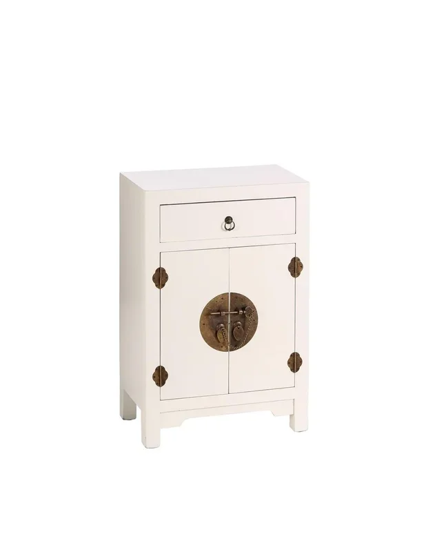 Mesita Oriental TAO 45 x 26 cm ,2 puertas y 1 cajón color blanco.