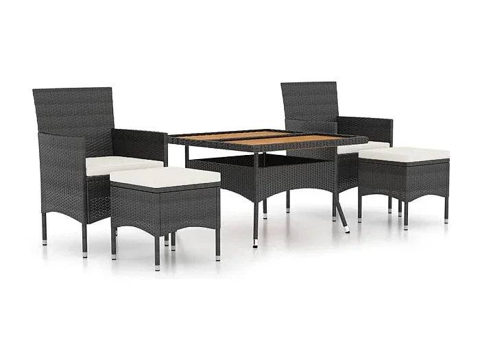 Mila Set comedor jardín 5 pzas ratán sintético y madera acacia negro