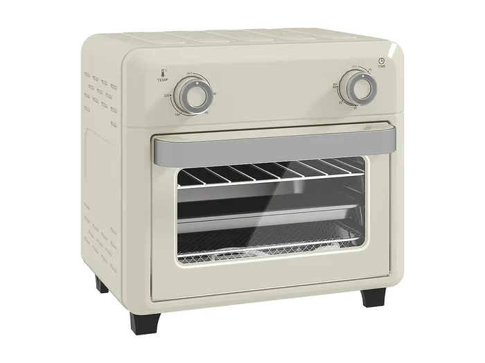 Mini horno 2 en 1 de 10 l, 80-230 °C, 1000 W, con parrilla, bandeja para hornear y freidora de aire, acero inoxidable