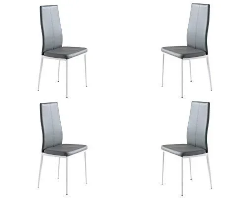 MOMMA HOME Set de 4 Sillas – Modelo LUCI – Color Gris/Blanco – Material Ecopiel/Metal -Sillas de comedor