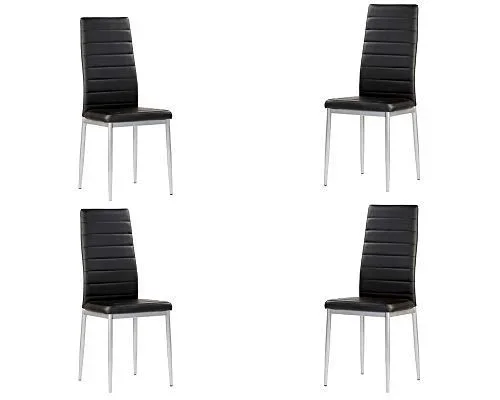 MOMMA HOME Set de 4 Sillas – Modelo Rene – Color Negro/Plata – Material Ecopiel/Metal – Medidas 41 x 47 x 98 cm