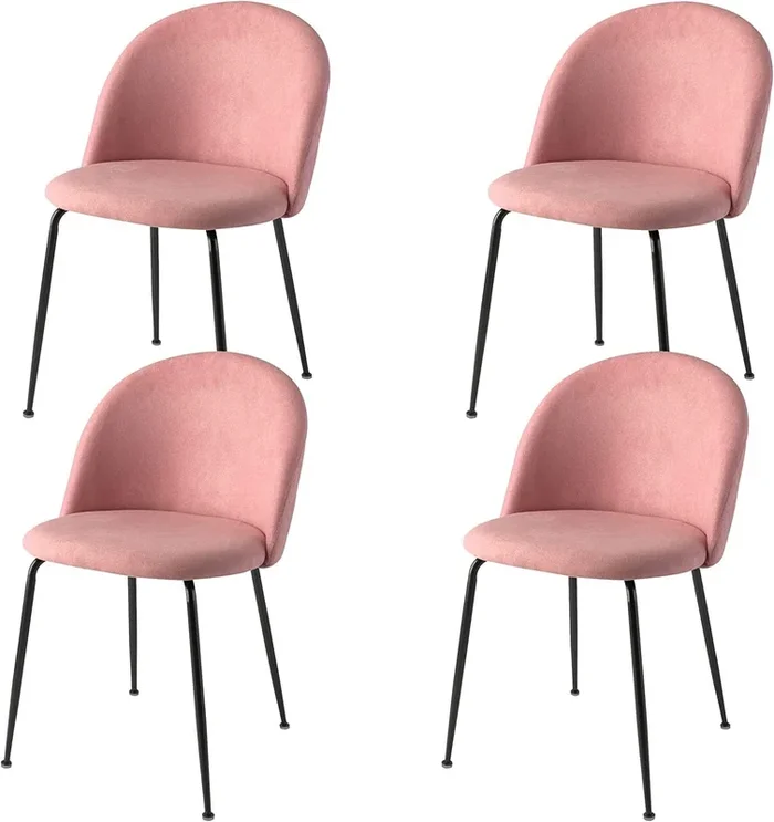 MOMMA HOME Set de 4 sillas de Comedor Salmón, Tejido terciopelado, Suave, Estructura Metal en Color Negro – Modelo Swing