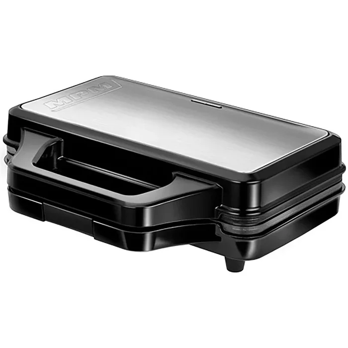 MPM MOP-45M Sandwichera 4 Sandwiches Triangulares, Placas Antiadherentes, Termostato, Acero Inox., Compacta, 900, Acero Inoxidable / Negro