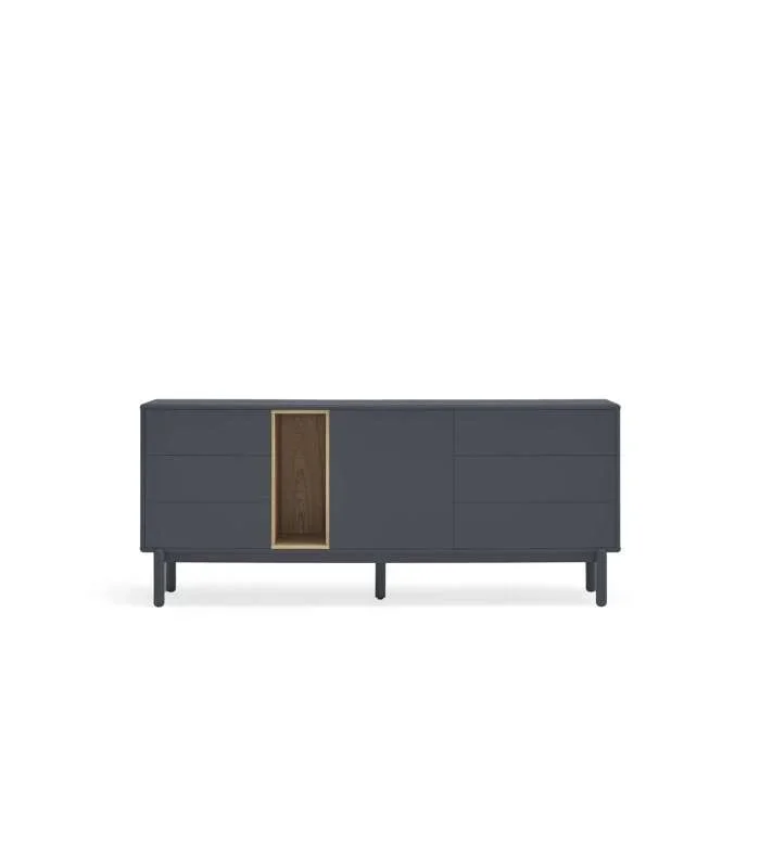 Mueble aparador para comedor modelo Corvo 1 puerta 6 cajones acabado gris antracita, 40cm(ancho) 76cm(alto) 180cm (largo)