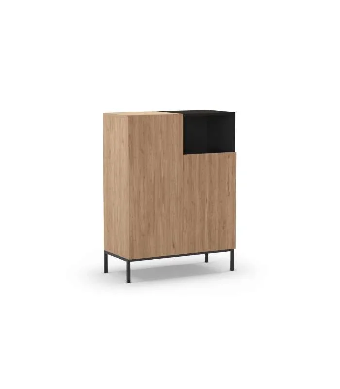 Mueble auxiliar 2 puertas abatibles md-Roque acabado roble sepet/negro. 120cm(alto) 90cm(ancho) 40cm(prof.)
