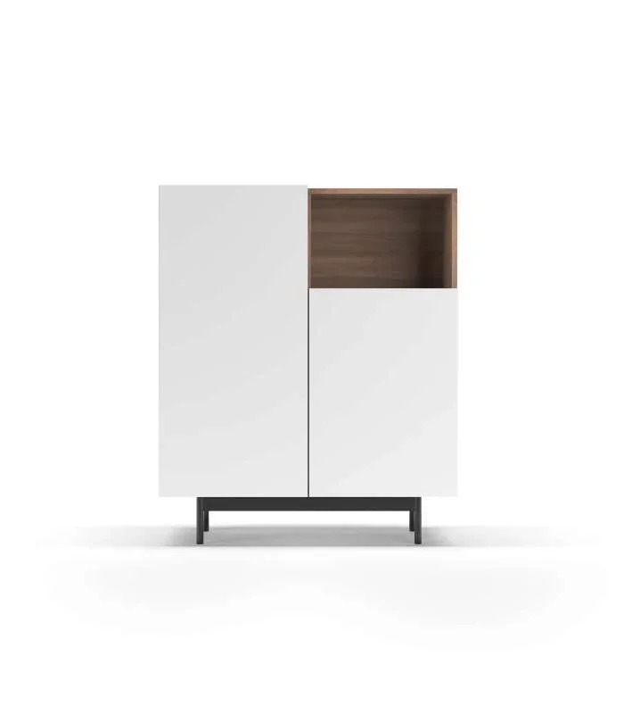 Mueble auxiliar modelo-602-1 acabado nogal/blanco, 110 cm (alto) x 90 cm (ancho) x 34 cm (prof.)