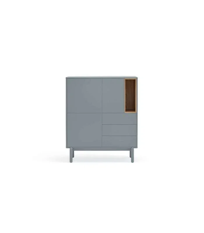 Mueble auxiliar modelo Corvo 3 puertas 3 cajones acabado gris perla, 40cm(ancho) 120cm(alto) 100cm (largo)