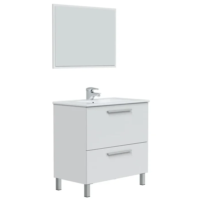 Mueble baño Luis 1 cajón 1 puerta espejo, sin lavabo, Blanco brillo