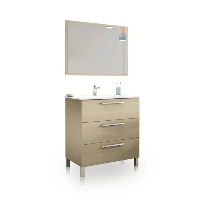 Mueble de baño con espejo Feel 3 cajones Roble 80 x 86 x 45 cm