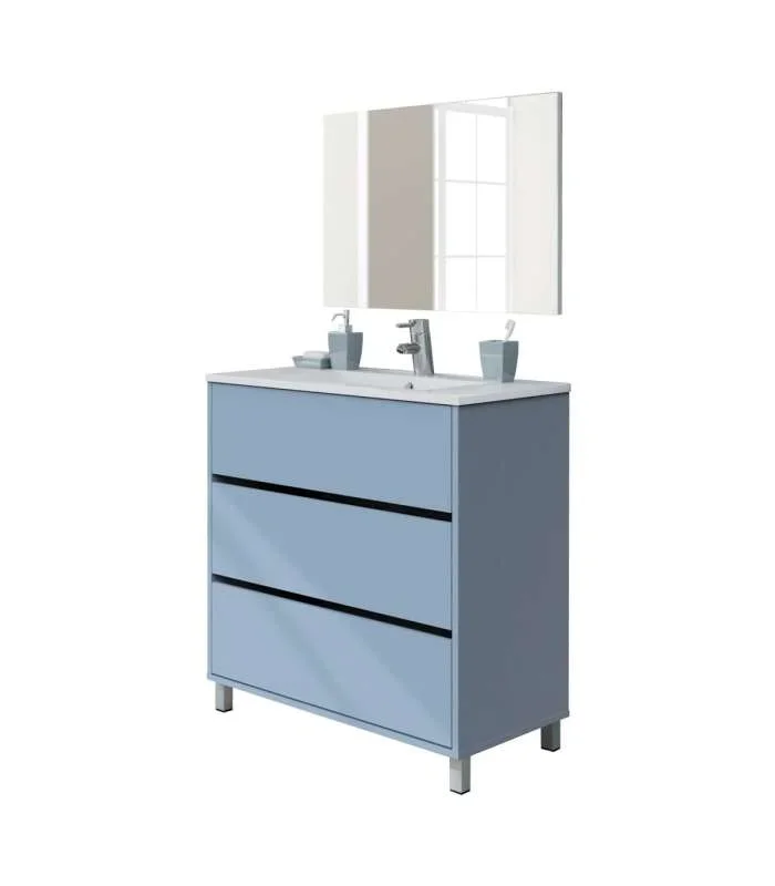 Mueble de baño con lavabo cerámico Kalma acabado azul, 81cm(alto) 90cm(ancho) 46cm(largo)