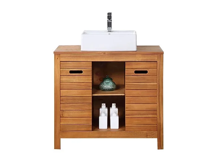 Mueble de baño de madera de acacia con lavabo – 90 cm – PULUKAN