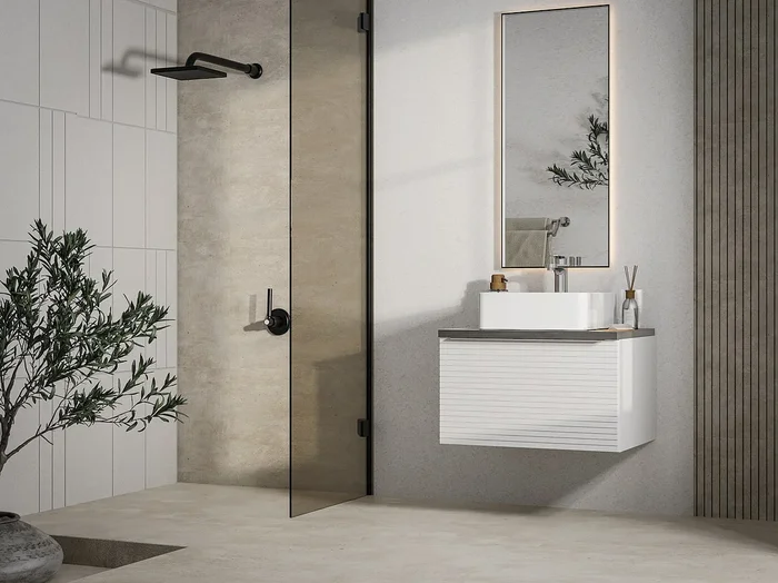Mueble de baño flotante blanco con encimera – 60 cm – LATOMA