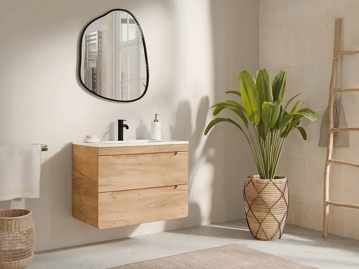 Mueble de baño flotante con lavabo en color natural de 80 cm – ARUBA