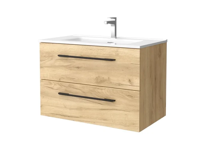 Mueble de baño Morai 80 cm Roble con tirador negro Lavabo de porcelana Salgar