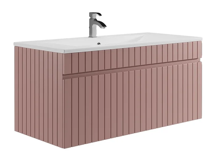 Mueble de baño suspendido en rosa con lavabo encastrado – 100 cm – SATARA