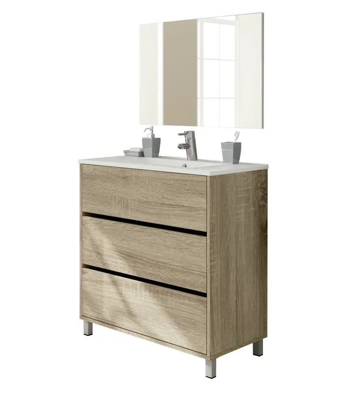 Mueble de lavabo cerámico acabado roble cambrian, 90 cm(alto)81,5 cm(ancho)46,5 cm(largo)