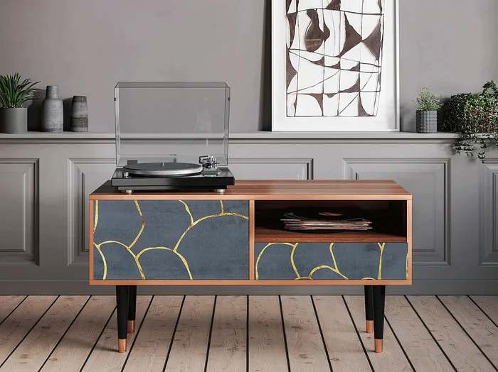 Mueble de TV – 115х59х48 cm – T3 – Blue Lagoon, Nogal