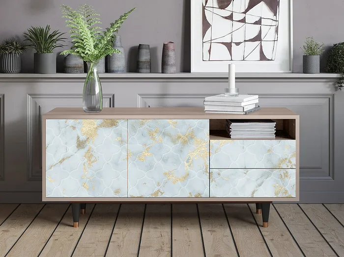 Mueble de TV – 125х56х41 cm – T7 – Golden Waves, Latte
