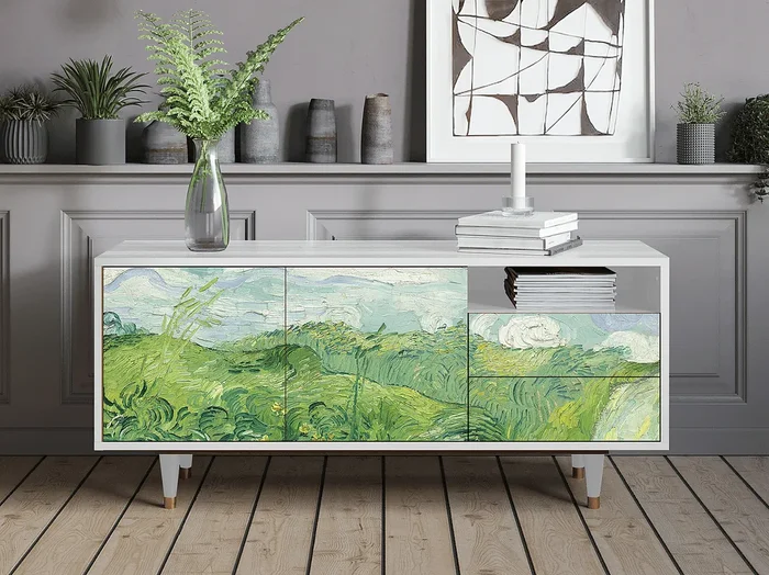 Mueble de TV – 125х56х41 cm – T7 – Green Wheat Fields, Blanco