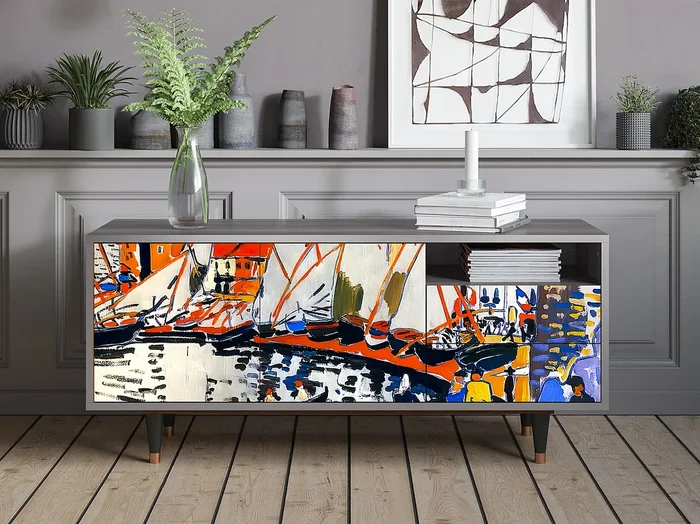 Mueble de TV – 125х56х41 cm – T7 – Le Séchage des voiles , Gris