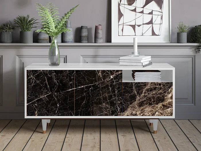 Mueble de TV – 125х56х41 cm – T7 – Night Abyss, Blanco