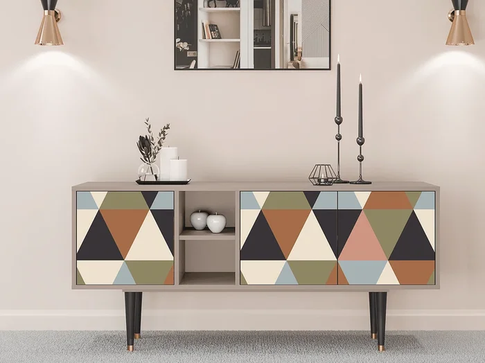 Mueble de TV – 150х69х41 cm – T5 – Royal Triangles, Latte