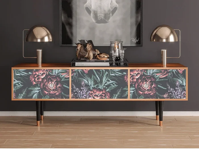 Mueble de TV – 170х59х48 cm – T4 – Dark Peonies, Nogal