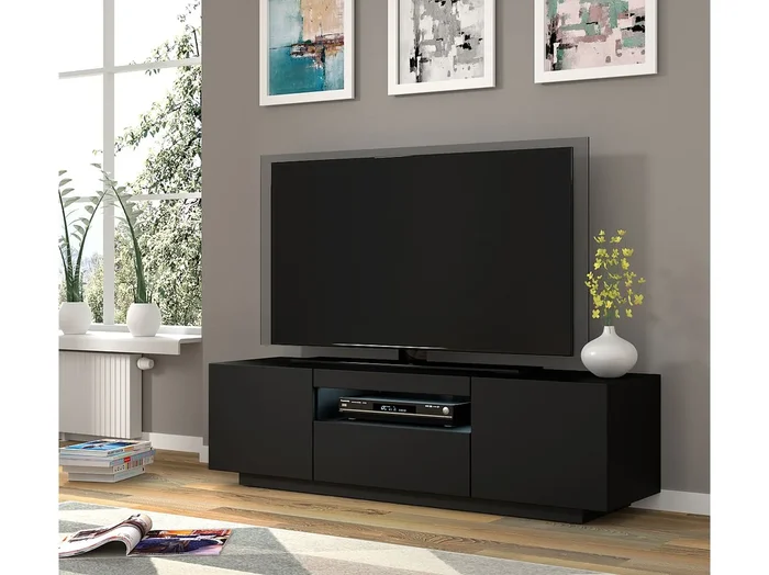 Mueble de TV AURA 150 cm negro mate universal + LED