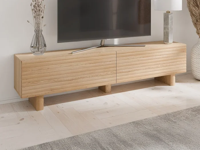 Mueble de TV con 2 puertas de MDF – 180 cm – Natural – LUDIMA