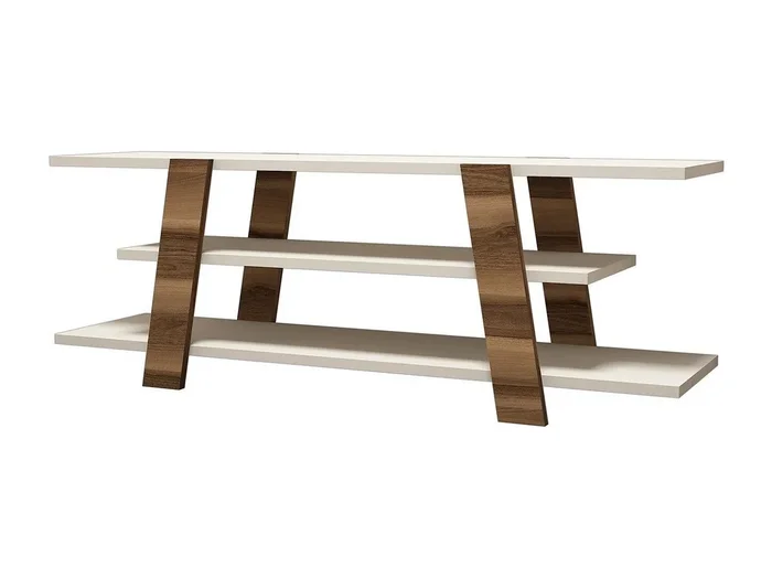 Mueble de TV moderno – 120 x 42 x 33,6 cm – Nogal y Crema – Tablero de partículas recubierto de melamina