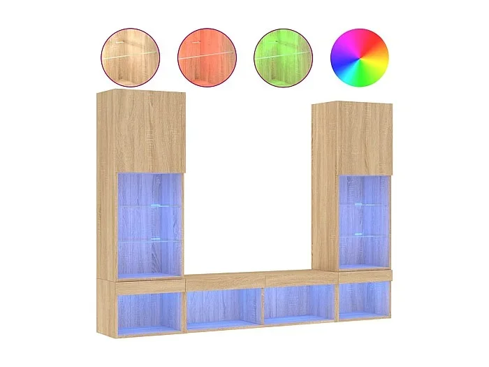 Mueble de TV multimedia estante para TV aparador de TV comedor sala de estar dormitorio con LED 5 piezas madera de ingeniería de roble Sonoma marrón 02_0029418