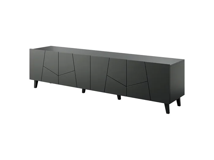 Mueble de TV VITRAIL 200 cm – 4 puertas – negro mate