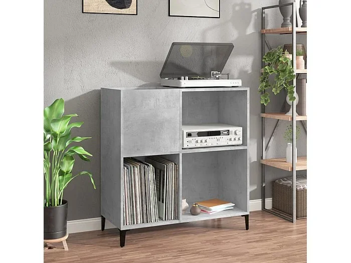Mueble discos madera contrachapada gris hormigón 84,5x38x89 cm ES114437